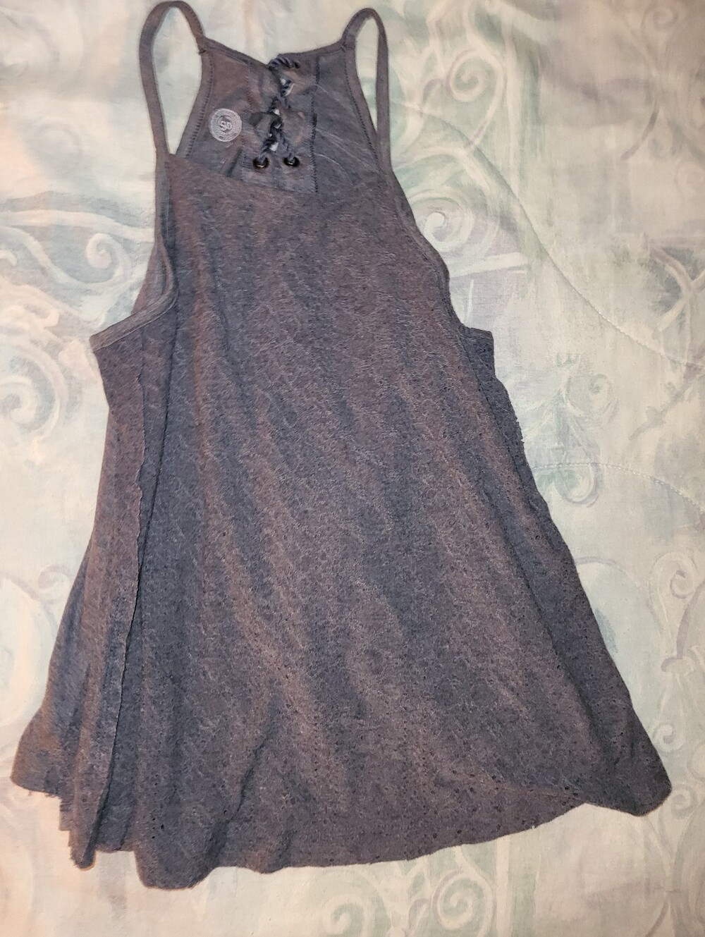 SO Swing Lace-Up Racerback Heathered Eyelet Tank Top - Navy, Size M